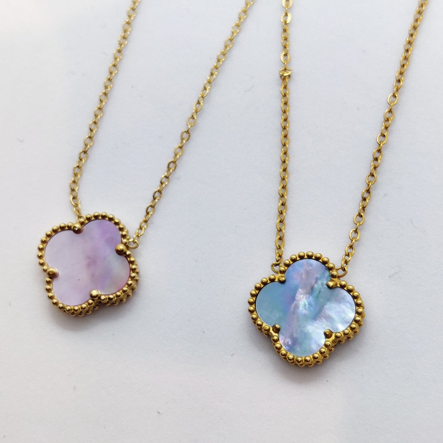 "Lucky" Blue Mother of Pearl Clover 18K Gold Necklace