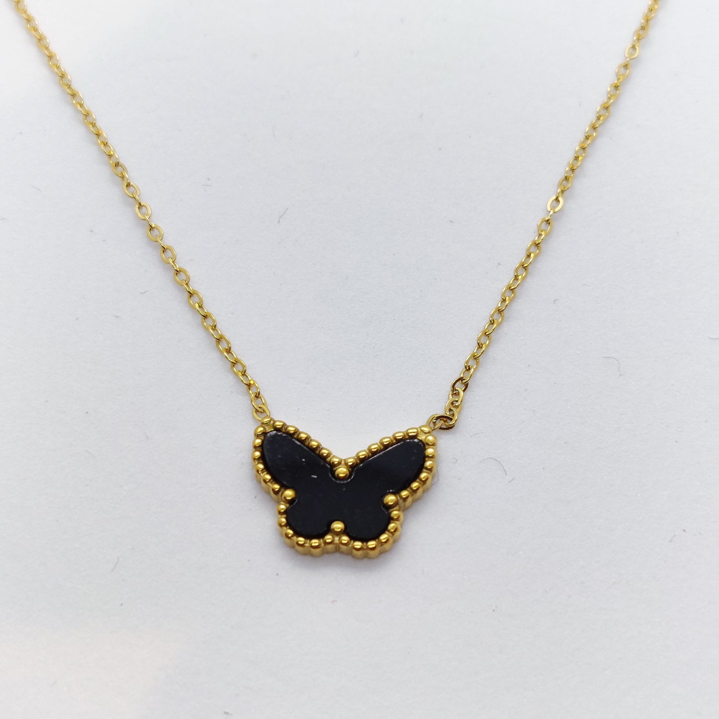 "Morphosis" Black Butterfly 18K Gold Necklace