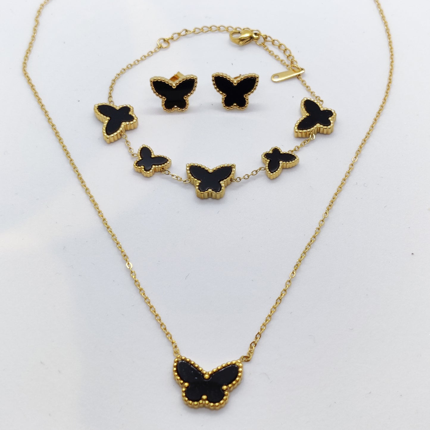 "Morphosis" Black Butterfly 18K Gold Necklace