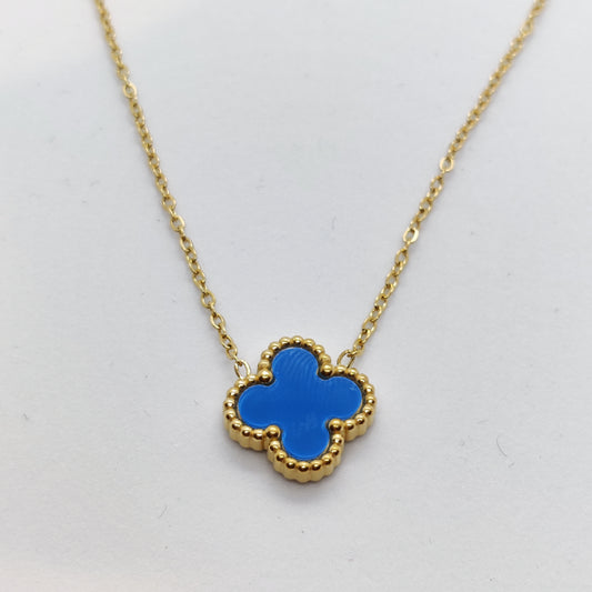 "Lucky" Cobalt Blue Clover 18k Gold Necklace