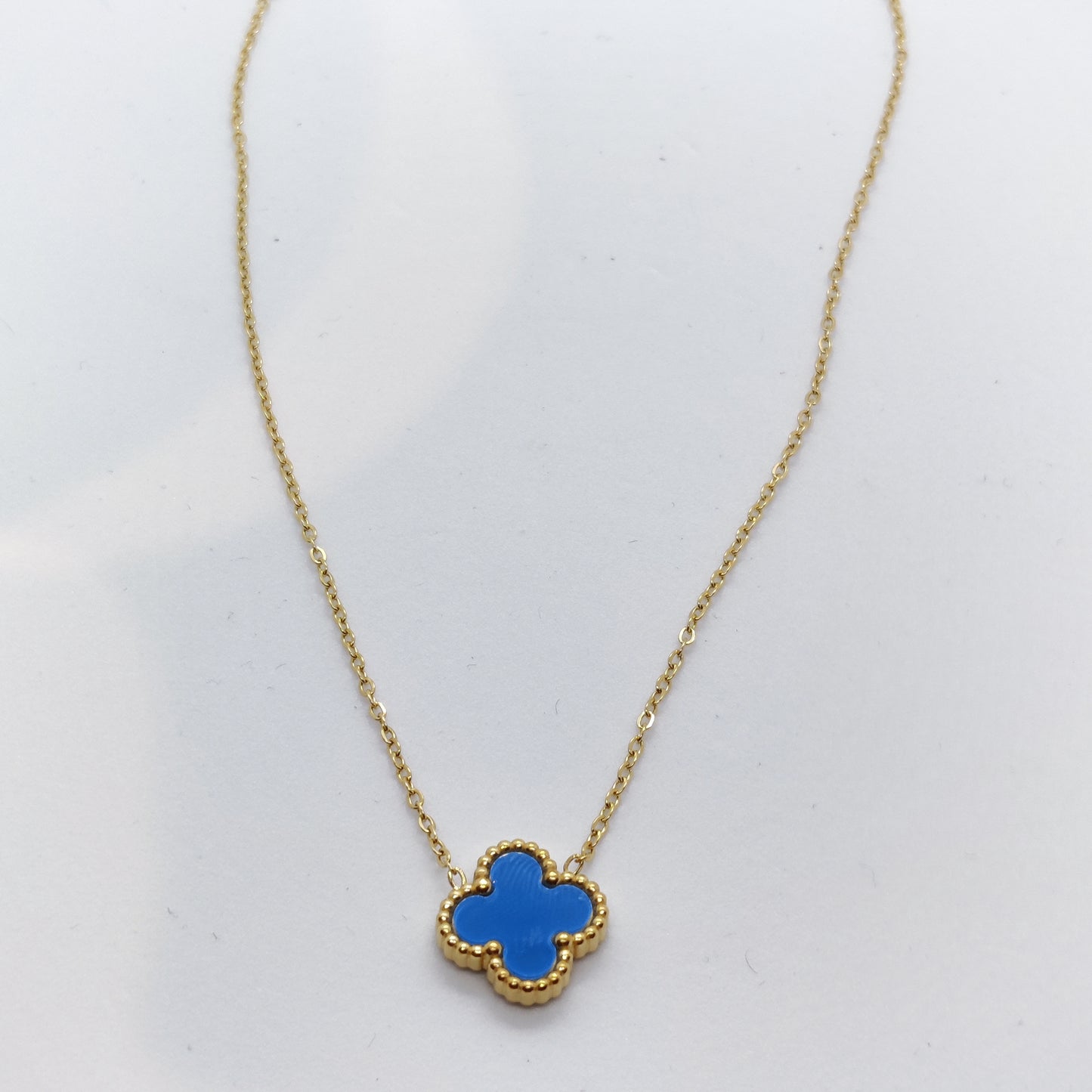 "Lucky" Cobalt Blue Clover 18k Gold Necklace