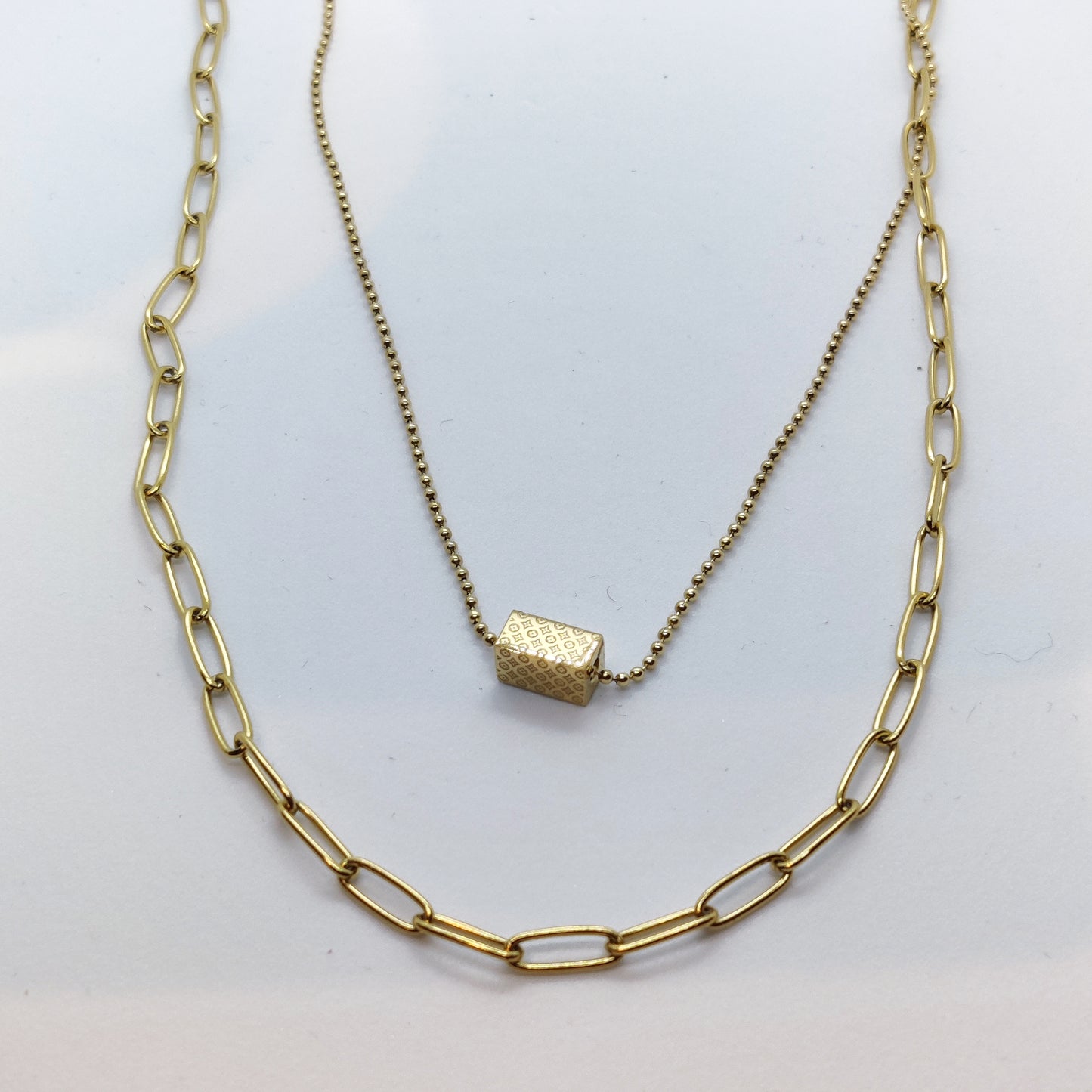 "Floret" 2 Layer Chain and Block 18K Gold Necklace