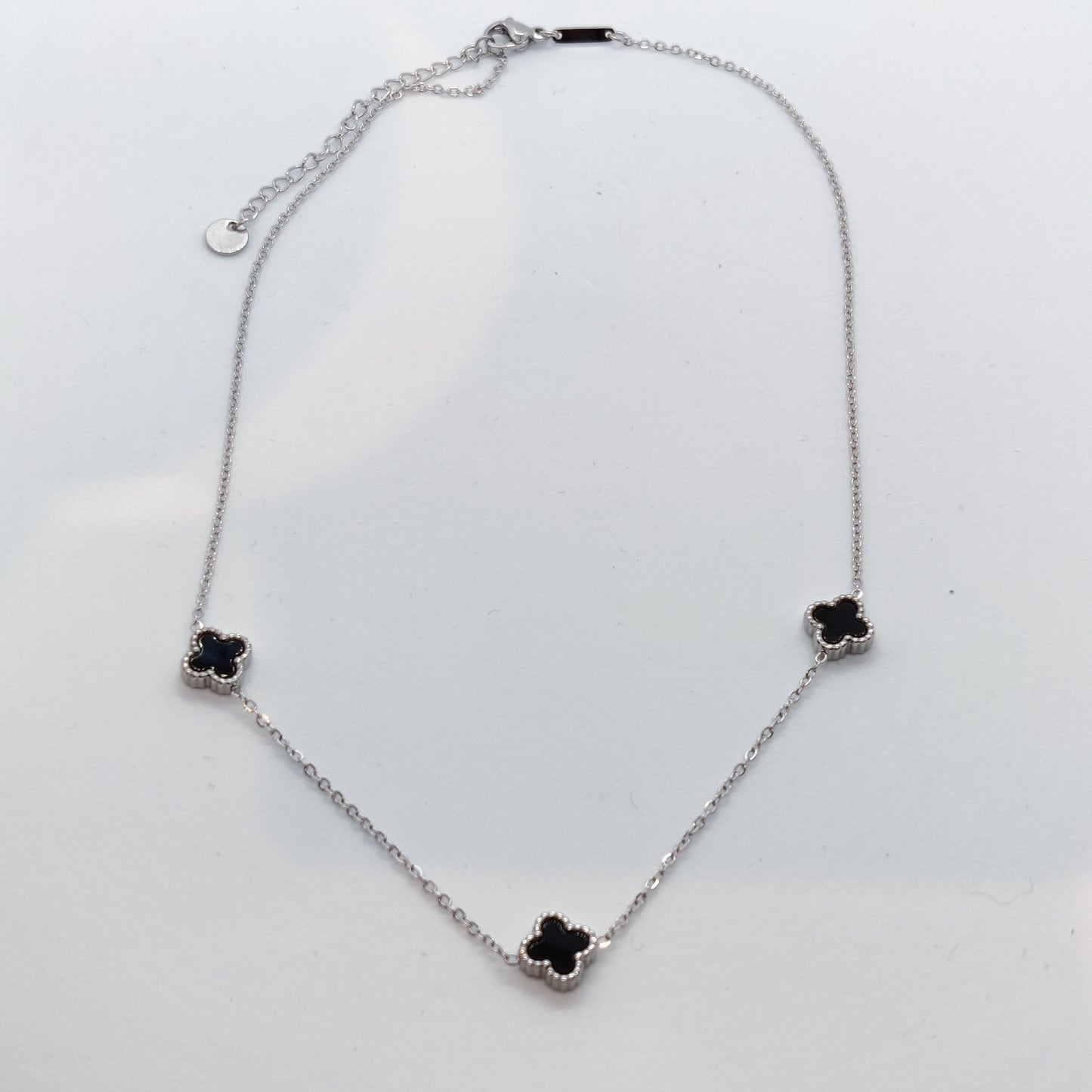 "Lucky" 3 Black Mini Clover Silver Titanium Necklace