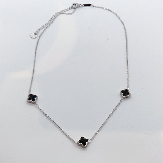 "Lucky" 3 Black Mini Clover Silver Titanium Necklace