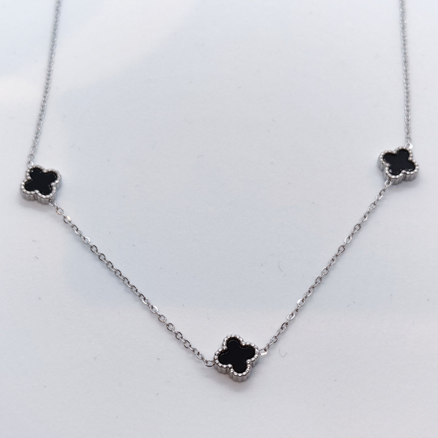 "Lucky" 3 Black Mini Clover Silver Titanium Necklace