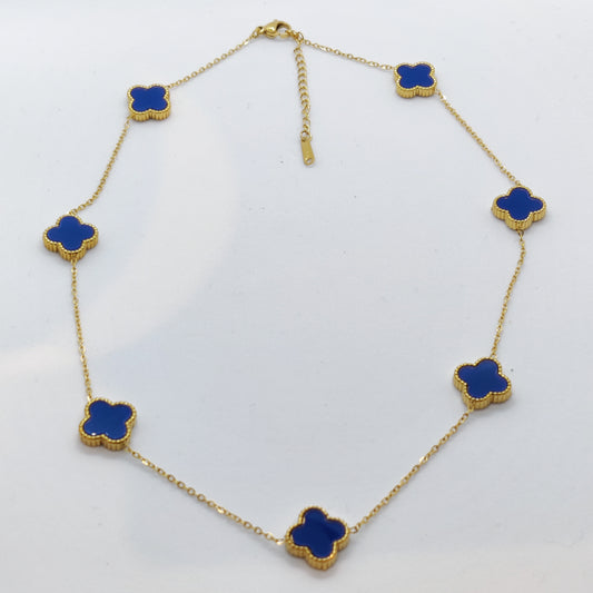 "Lucky" Blue 7 Clover 18K Gold Necklace