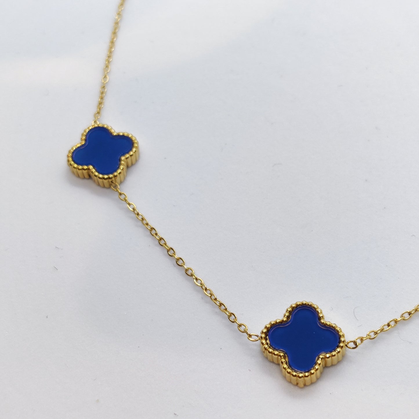 "Lucky" Blue 7 Clover 18K Gold Necklace