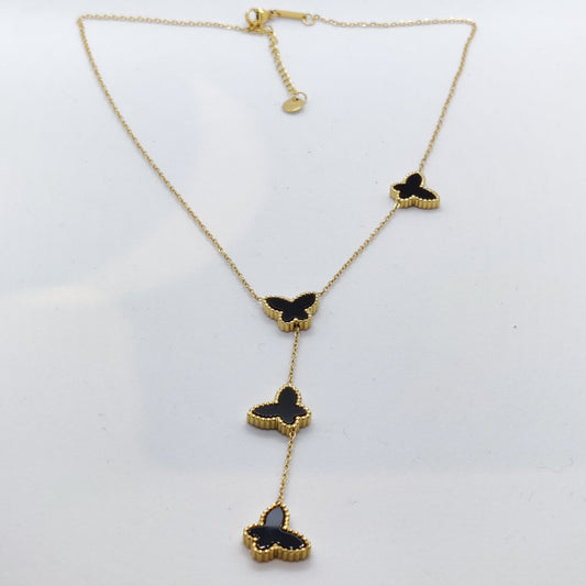 "Morphosis" Black 4 Butterfly 18K Gold Necklace