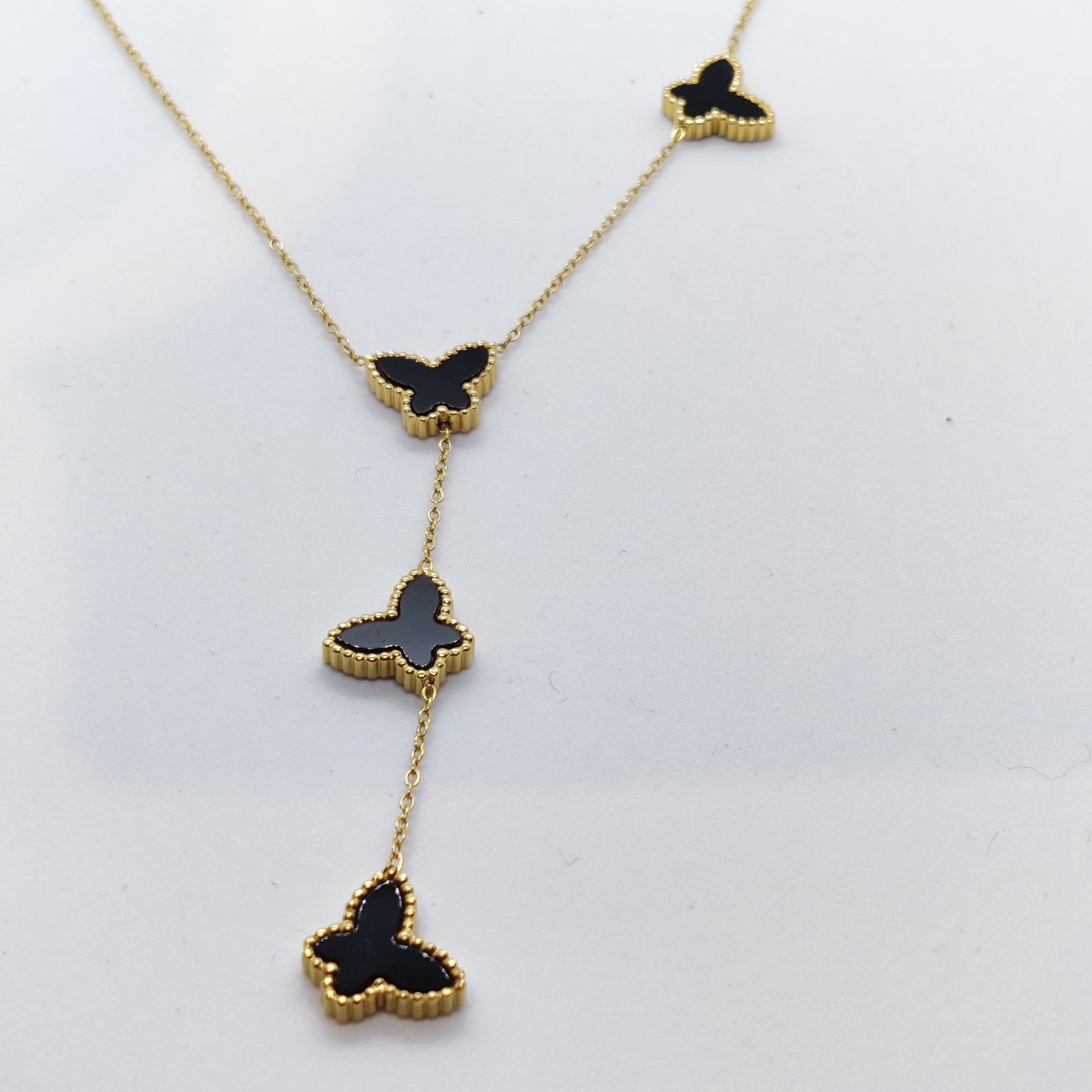 "Morphosis" Black 4 Butterfly 18K Gold Necklace