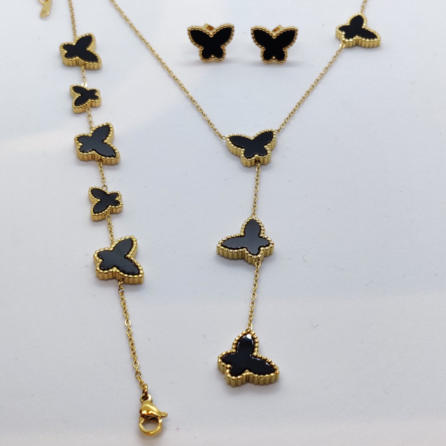 "Morphosis" Black 4 Butterfly 18K Gold Necklace