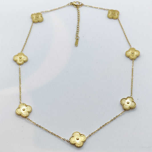 "Lucky" 7 Clover 18K Gold Titanium Necklace