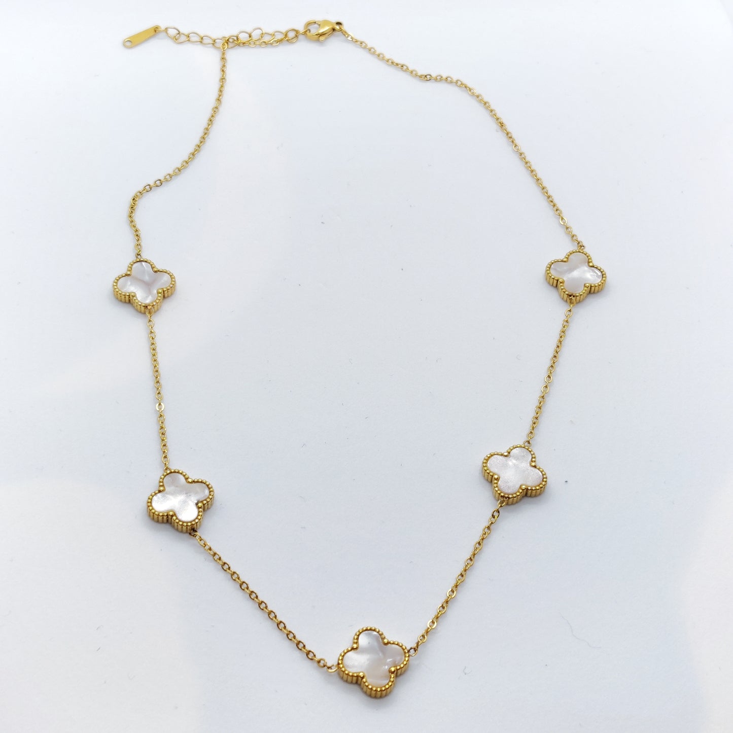 "Lucky" Mother Of Pearl 5 Clover 18K Gold Necklace