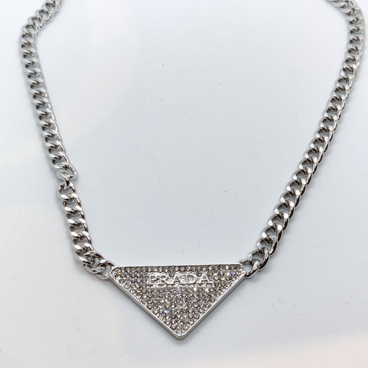 P Silver Sparkly Chain Necklace