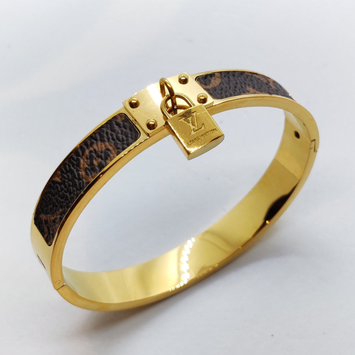 LV Lock Leather Style 18K Gold Bangle