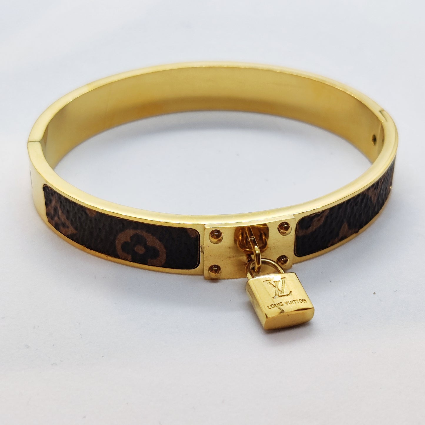 LV Lock Leather Style 18K Gold Bangle