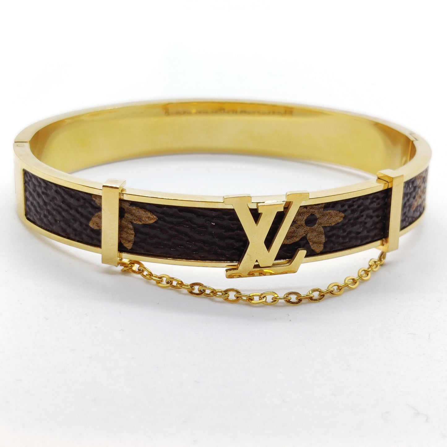 LV Leather Style 18K Gold Titanium Bangle