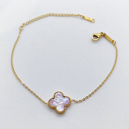 "Lucky" Pink Mother Of Pearl Clover 18K Gold Bracelet