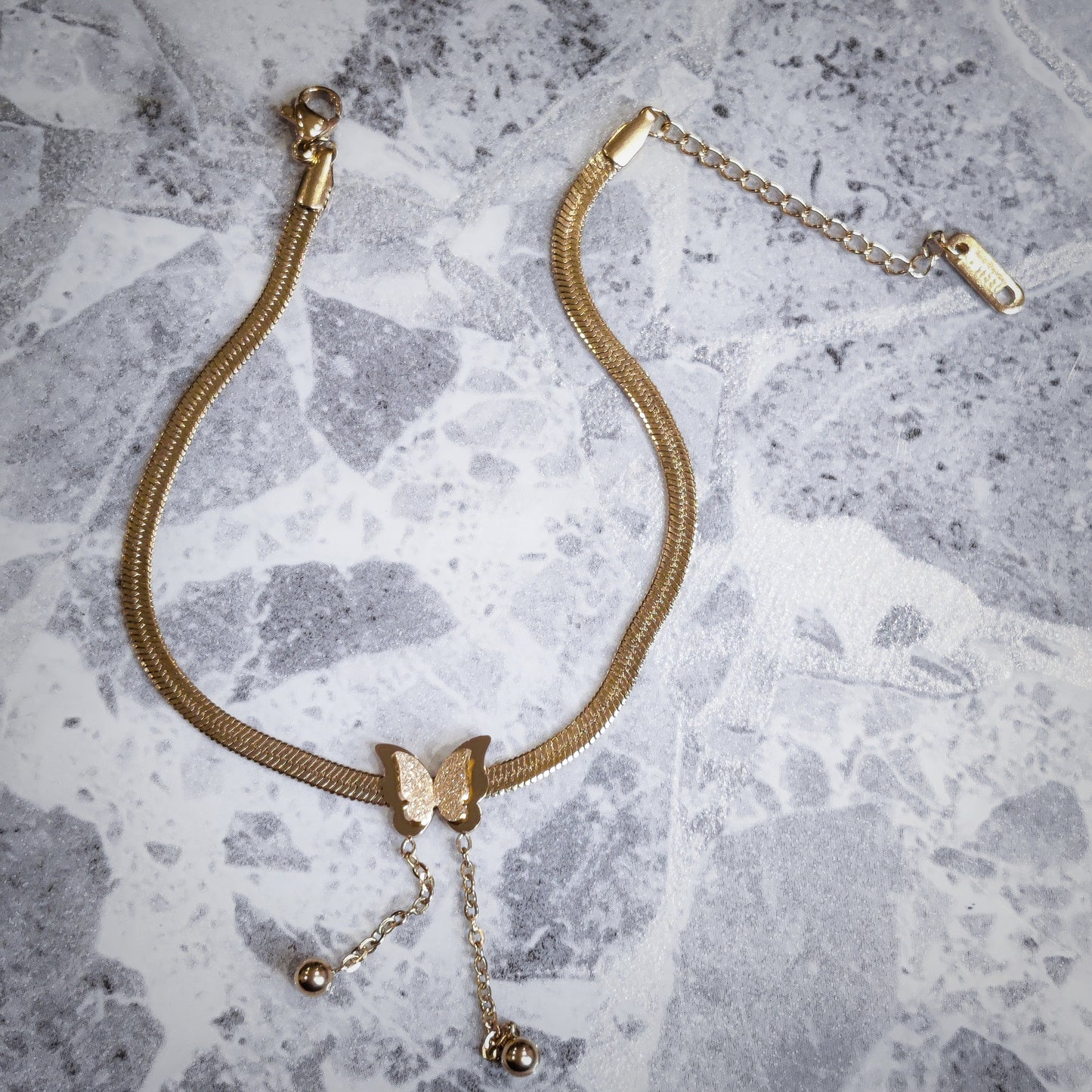 "Butterfly" 18K Gold Snake Chain Anklet