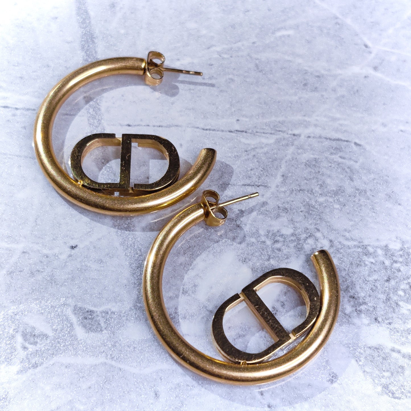 "CD" 18K Gold Hoop Earrings