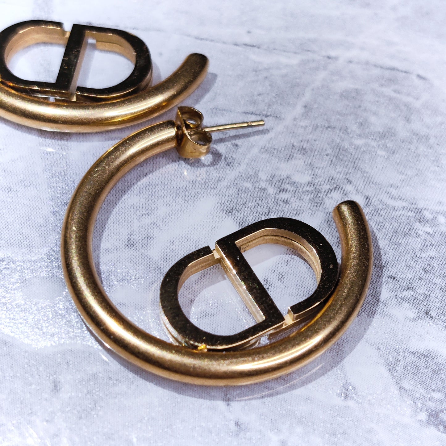 "CD" 18K Gold Hoop Earrings