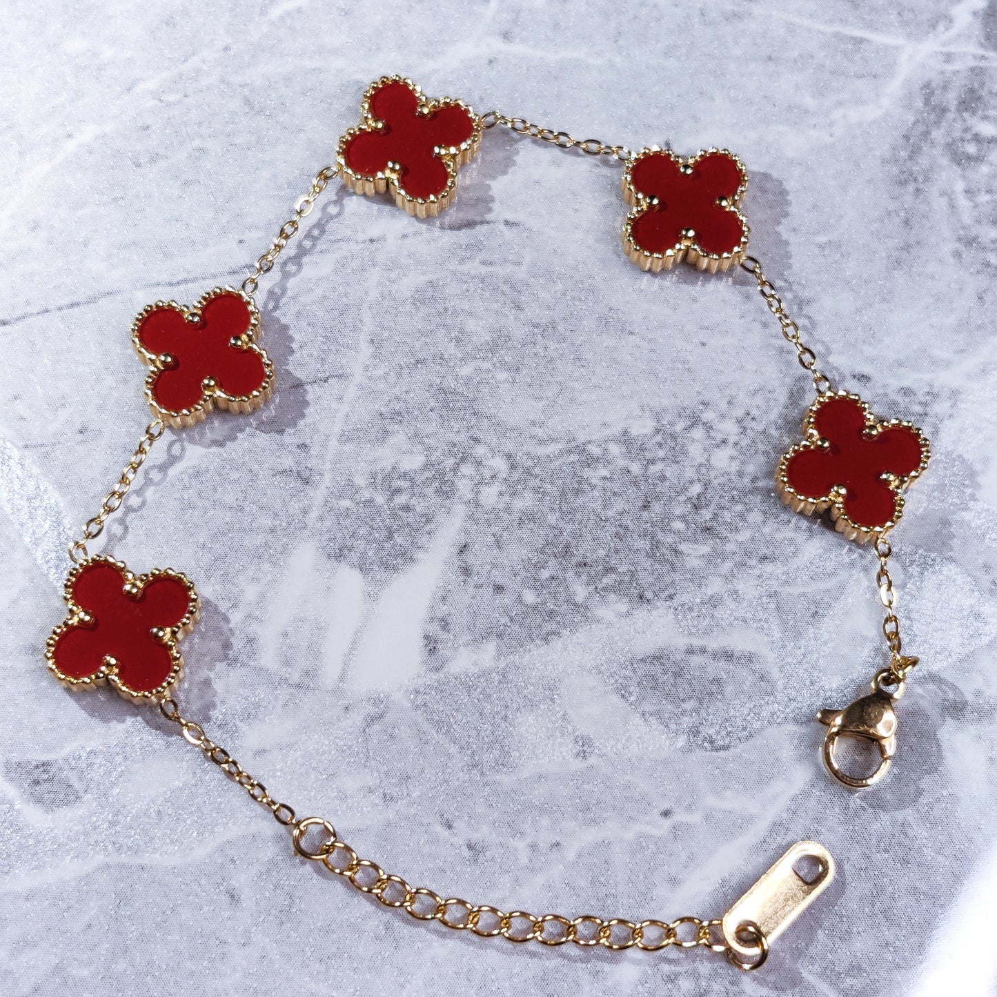 "Lucky" Red Clover 18K Gold Bracelet