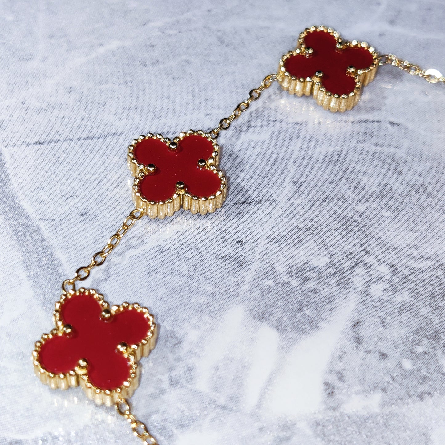 "Lucky" Red Clover 18K Gold Bracelet