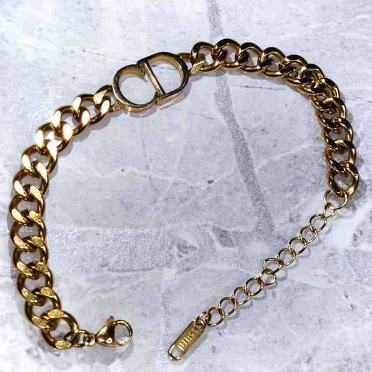 "CD" 18K Gold Chunky Chain Bracelet