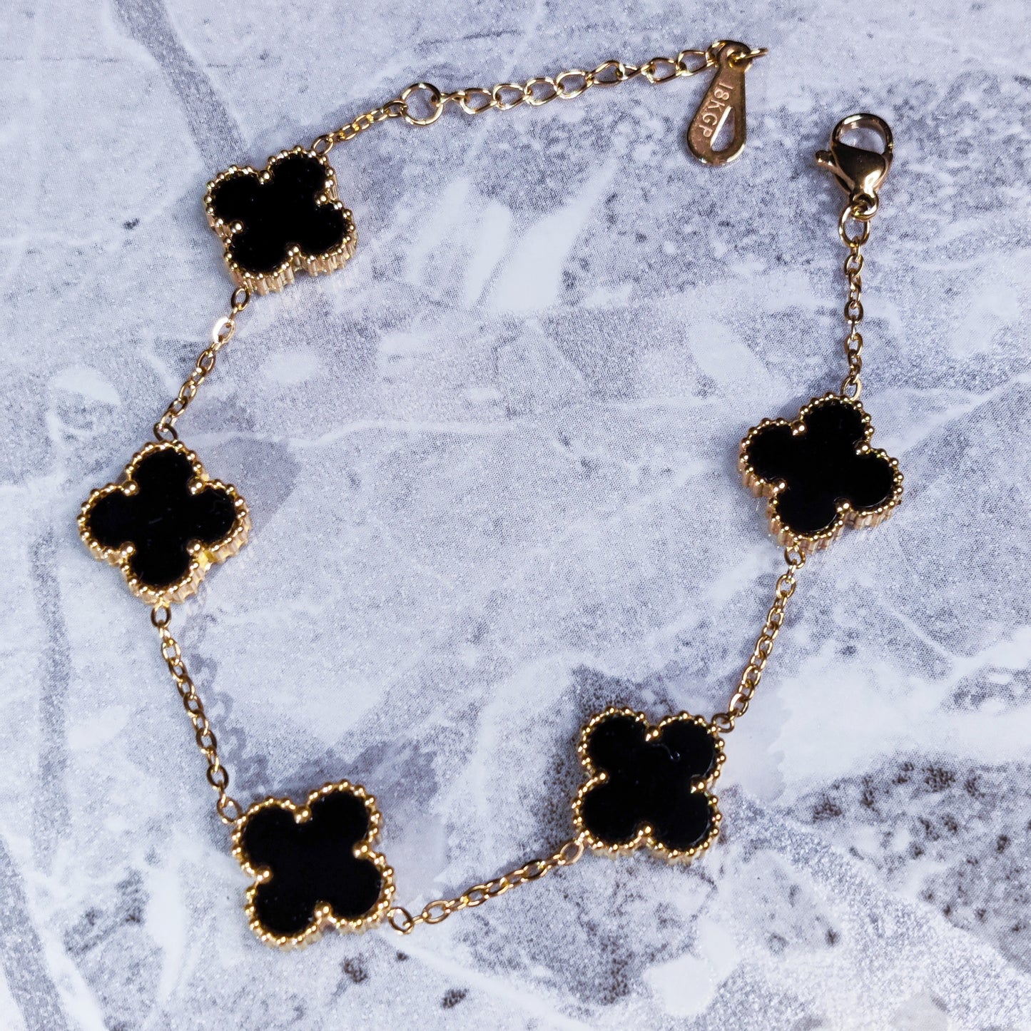 "Lucky" Black Clover 18K Gold Bracelet