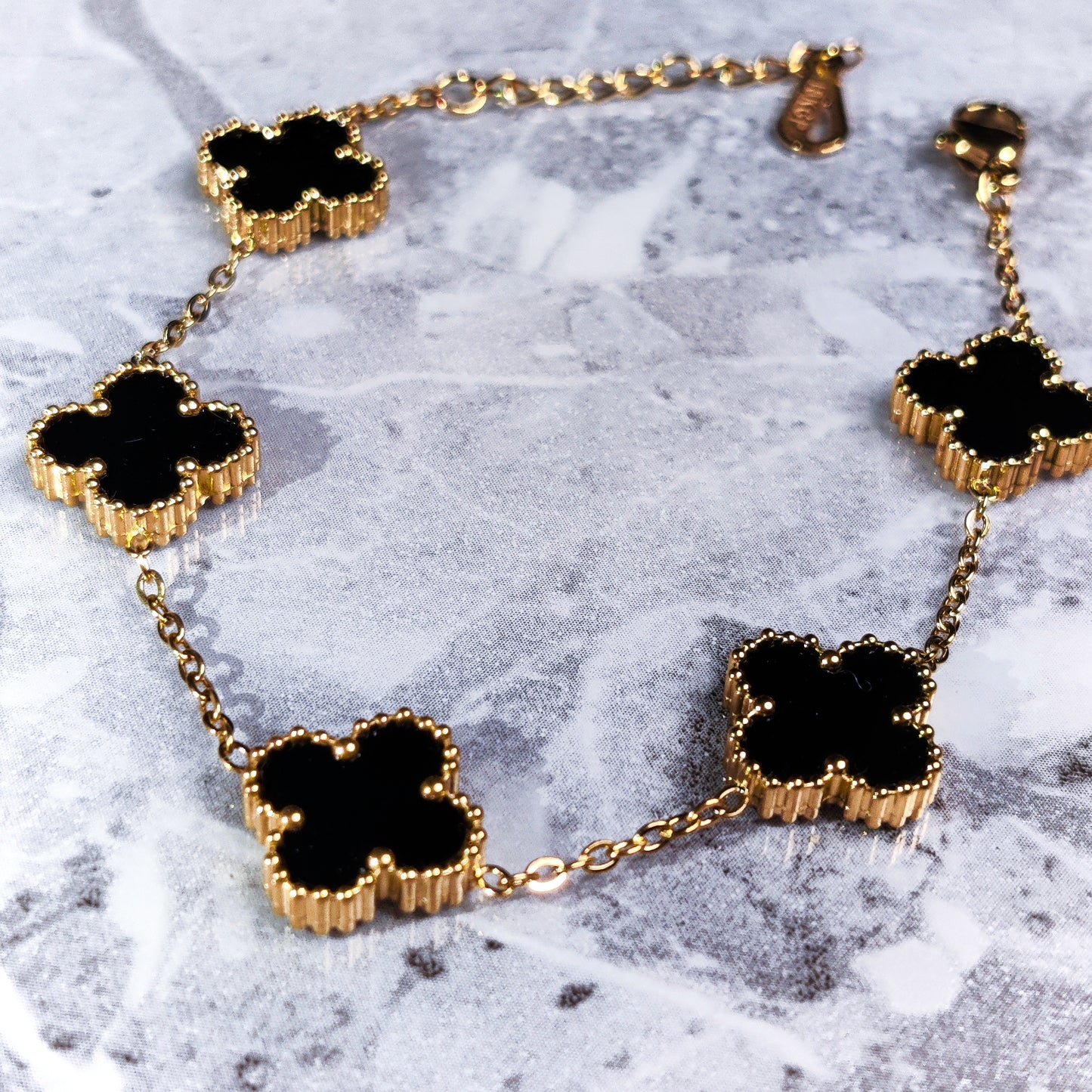 "Lucky" Black Clover 18K Gold Bracelet