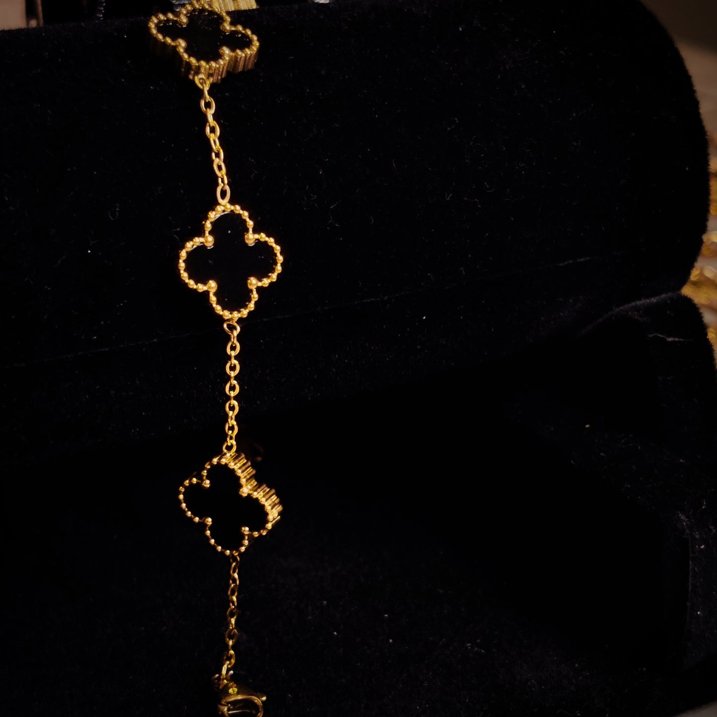 "Lucky" Black Clover 18K Gold Bracelet