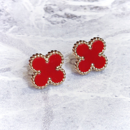 "Lucky" Red Clover 18K Gold Earrings