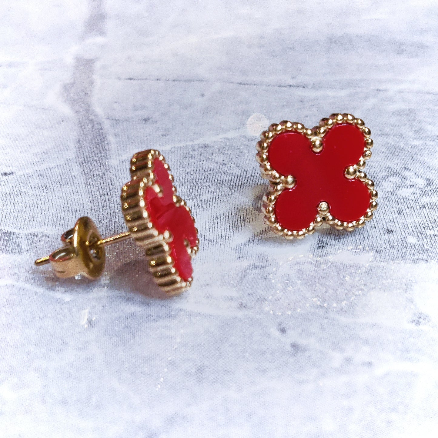 "Lucky" Red Clover 18K Gold Earrings