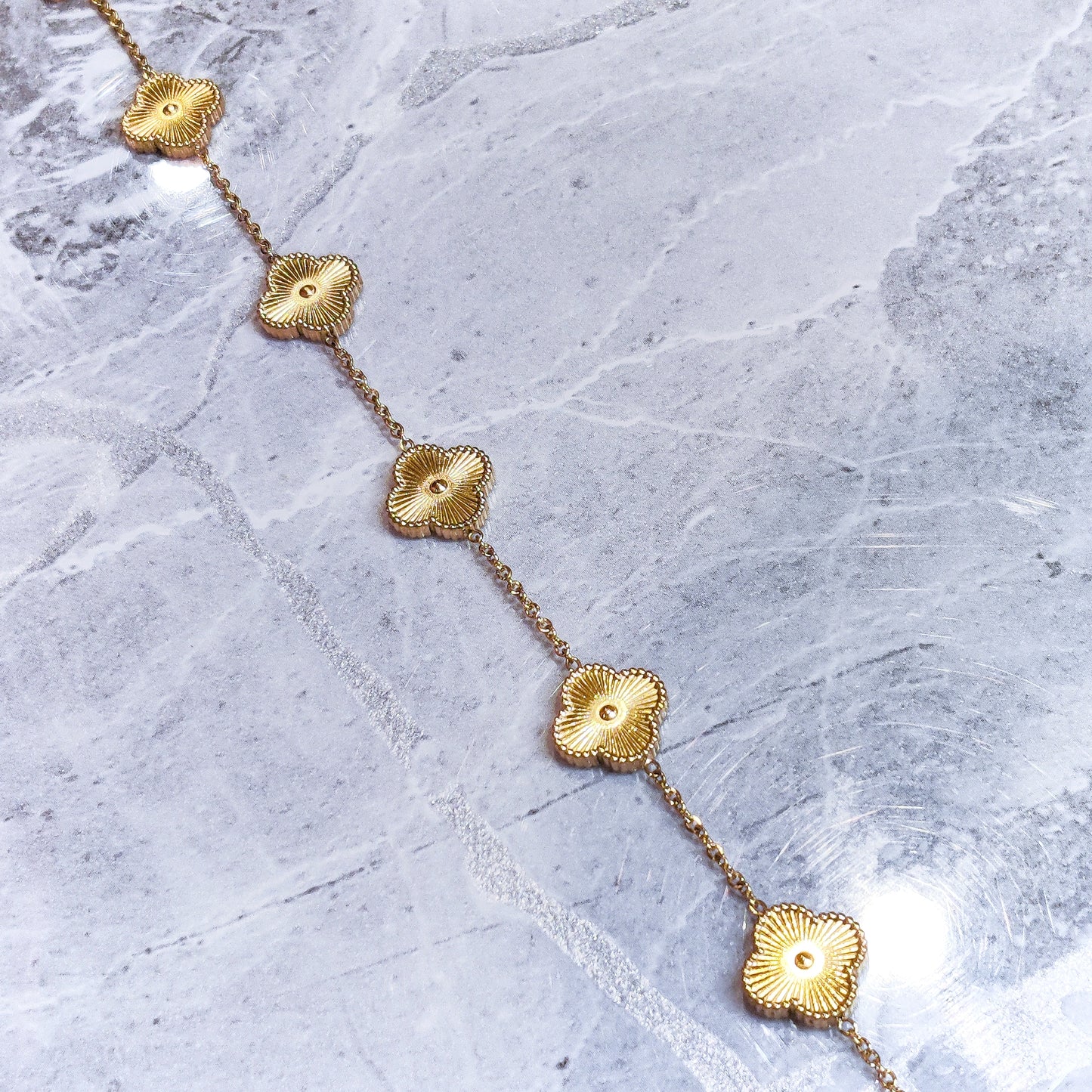 18K Gold Waterproof Clover Necklace Bracelet Earrings 