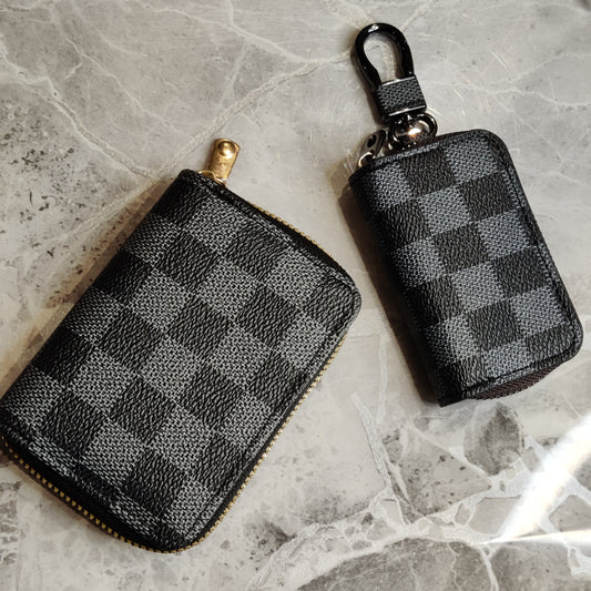 Checkered Black Card Holder and Key Holder