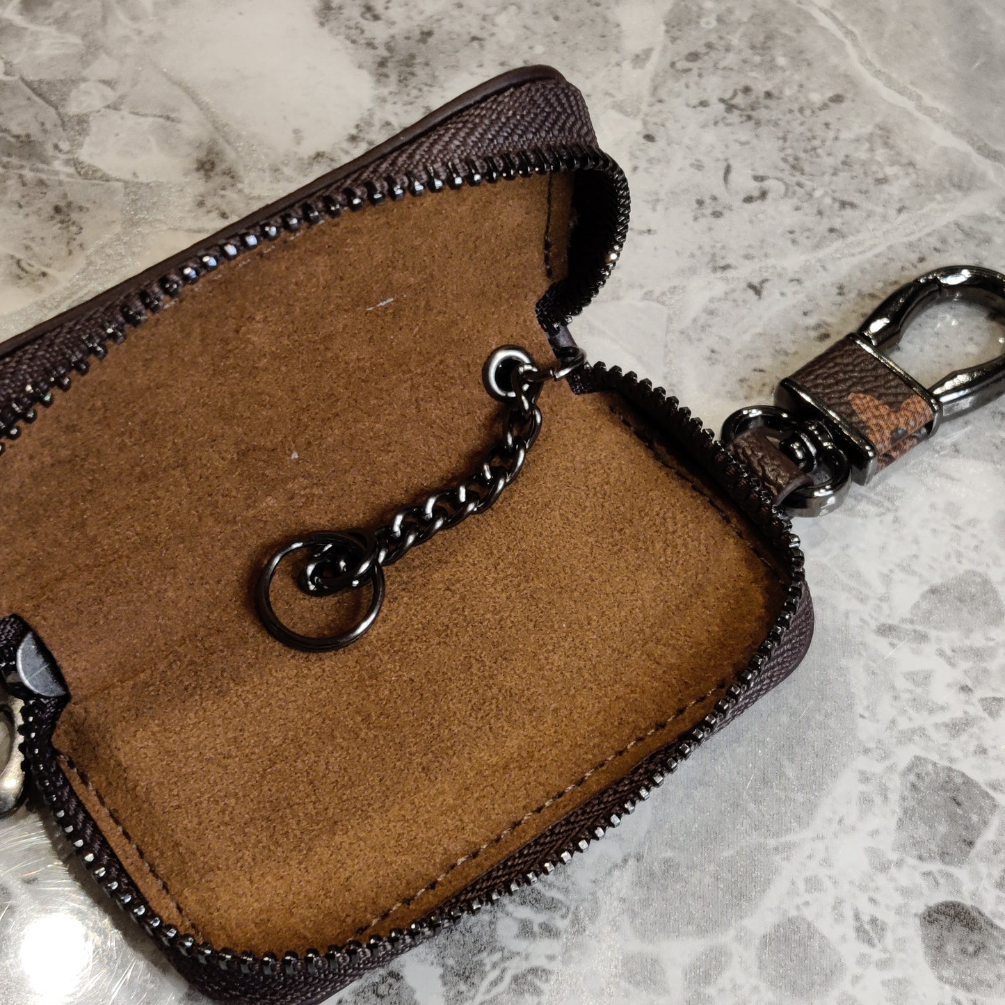 Brown Flower PU Key Ring Case