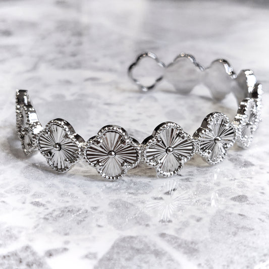 "Lucky" Silver Clover Adjustable Bangle