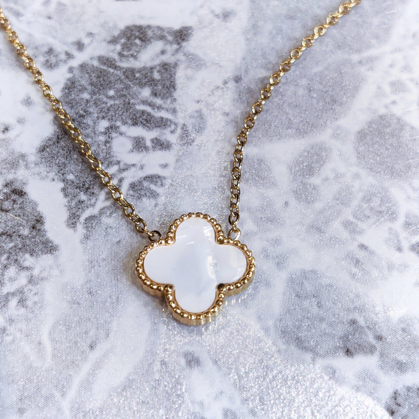 "Lucky" White Pearl Clover Necklace