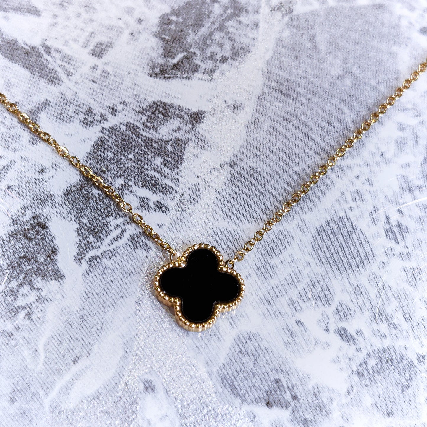 "Lucky" Black Clover 18K Gold Necklace