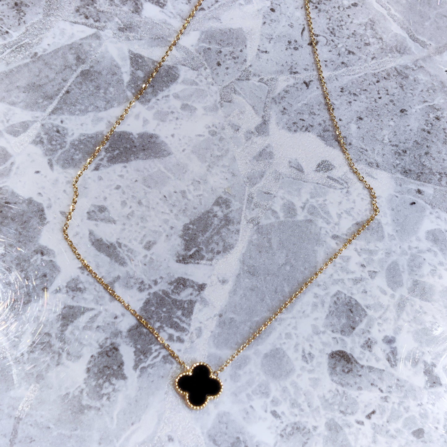 "Lucky" Black Clover 18K Gold Necklace