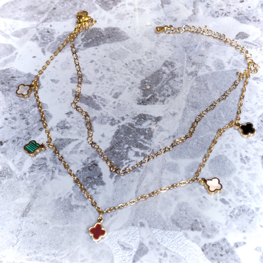 "Lucky Quad" Multi Clover 18K Gold Anklet