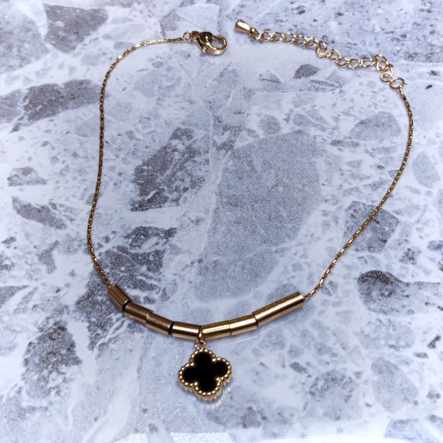 "Lucky" Black, Pearl Double Sided 18K Gold Anklet