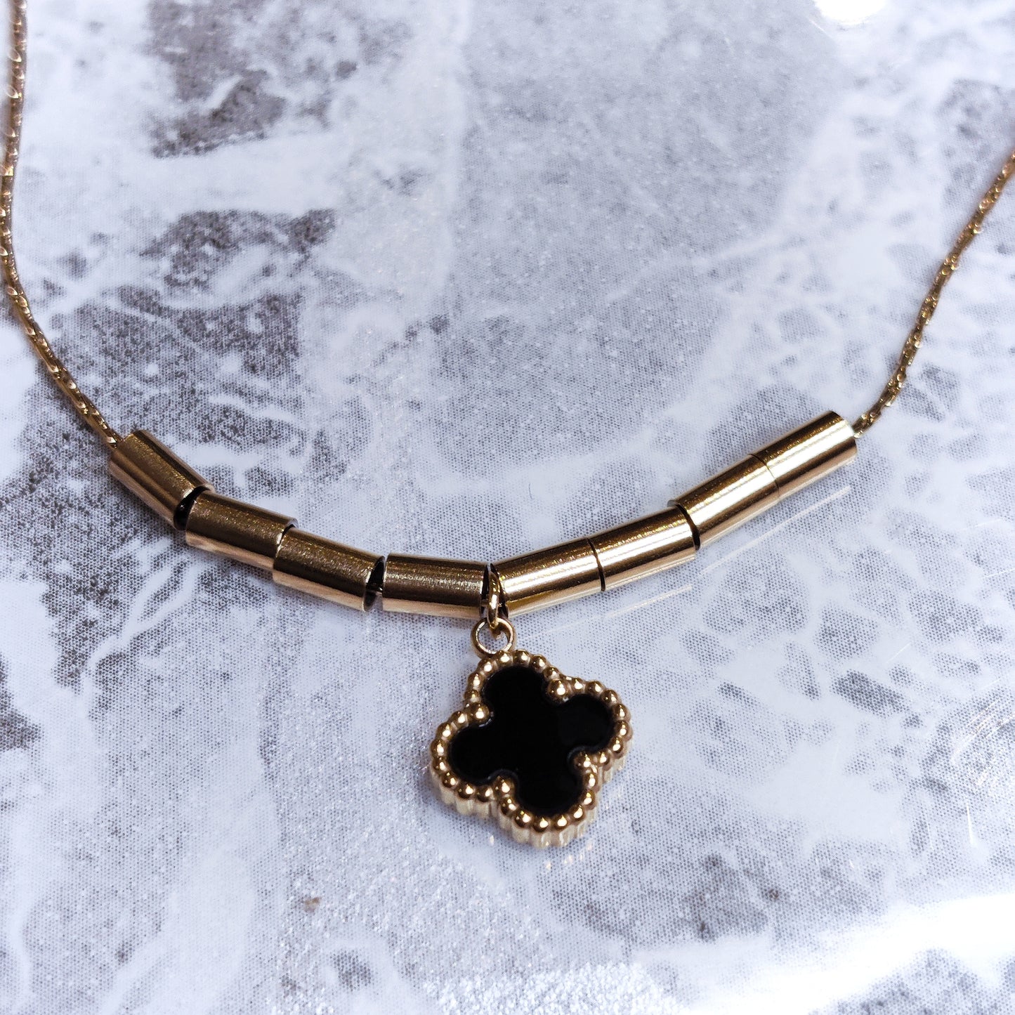 "Lucky" Black, Pearl Double Sided 18K Gold Anklet