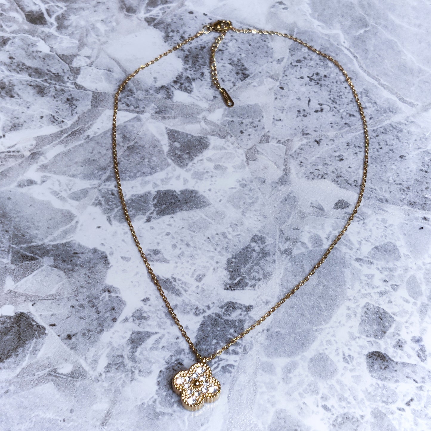 "Lucky" Zircon And Pearl Double Sided Clover 18K Gold Necklace