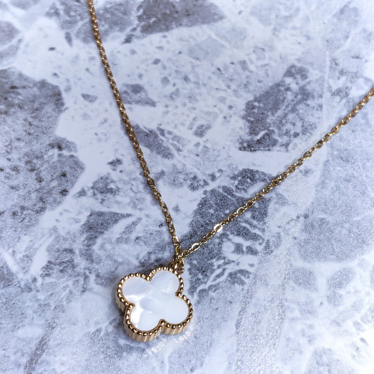 "Lucky" Zircon And Pearl Double Sided Clover 18K Gold Necklace