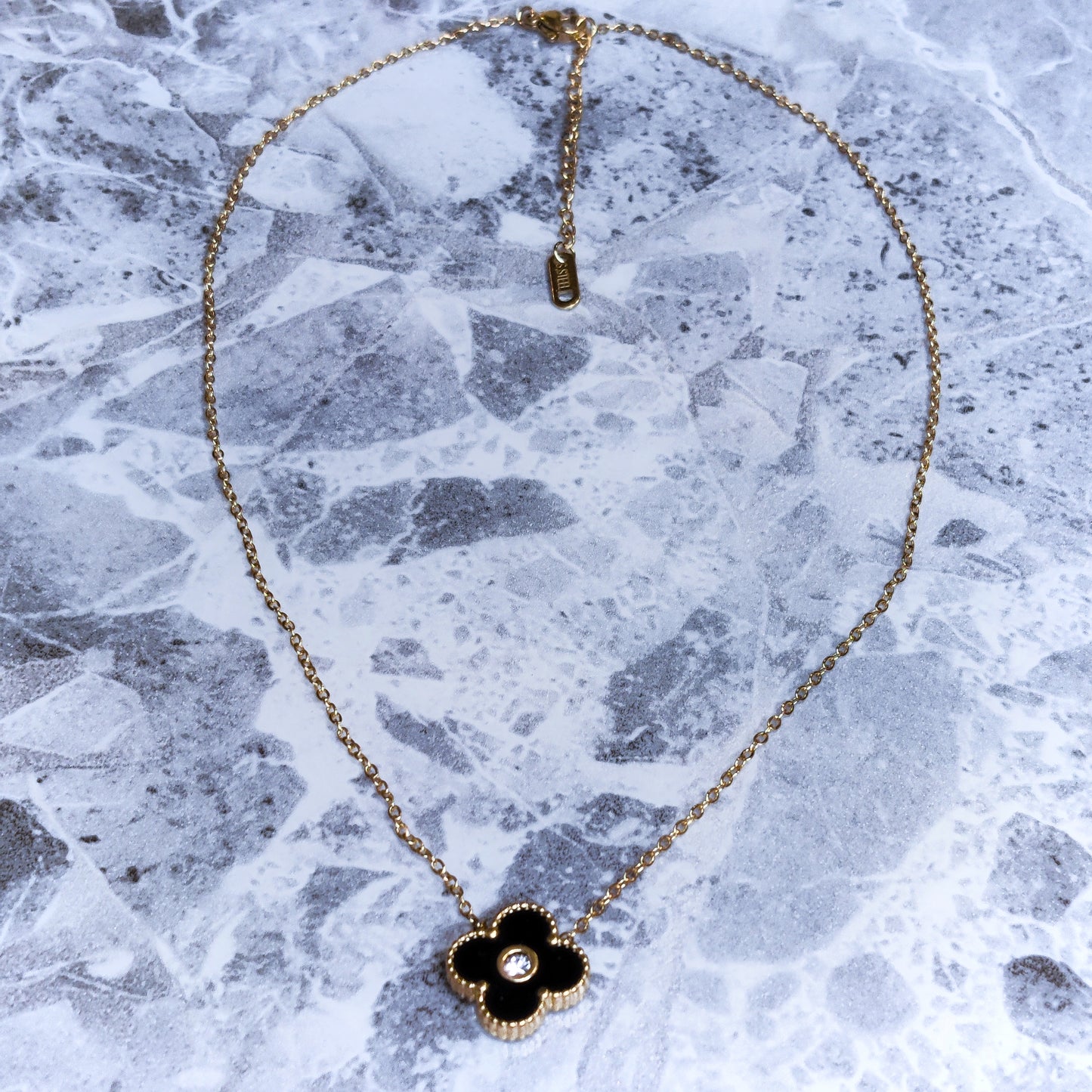 "Lucky" Black Clover Zircon 18K Gold Necklace