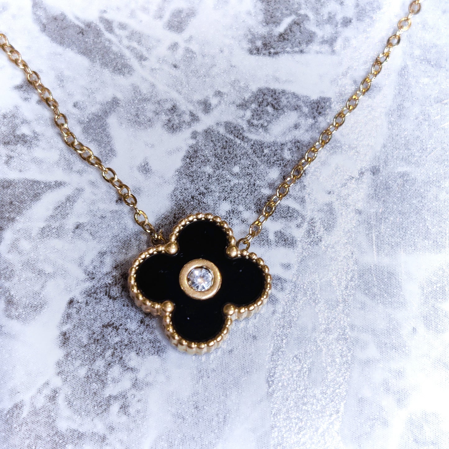 "Lucky" Black Clover Zircon 18K Gold Necklace