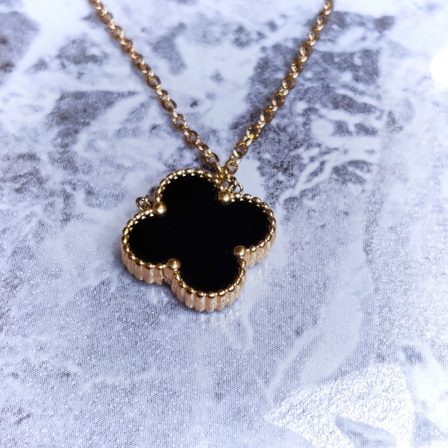 "Lucky" Black Clover Zircon 18K Gold Necklace