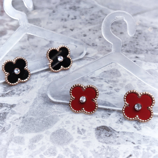 "Lucky" Rose Gold Zircon Clover Earrings